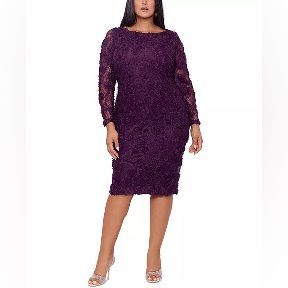 NWT XSCAPE Purple floral Lace Soutache Sheath Dress size 12 - Picture 1 of 8